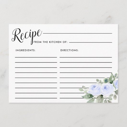 ブルーバラ植物学ブライダルシャワーレシピカード エンクロージャーカード (正面)