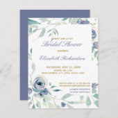 ブルーバラ水彩フローラバックブライダルシャワー 出欠カード (正面/裏面)
