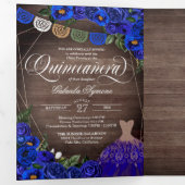 ブルーバラ王室の金ゴールドチャロフォトキンセニェラ 三つ折り招待状 (内部最初)