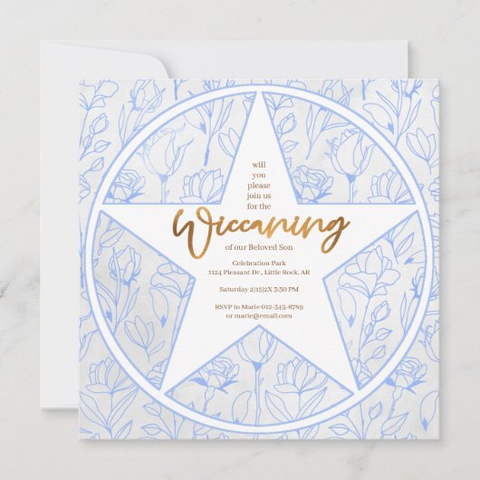 ブルーバラ男の赤ちゃんウィッカニング命名式 招待状 (正面)