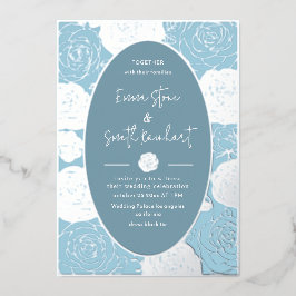 ブルーバラ結婚ズフォイル招待状 箔招待状
