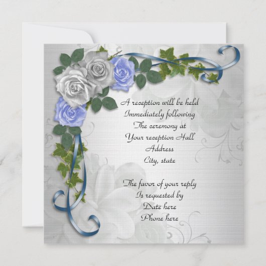 ブルーバラ結婚式招待状 エレガント 招待状 (裏面)