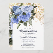 ブルーバラ金ゴールドグリッターストリングライツキンチェニェラ 招待状 (正面/裏面)