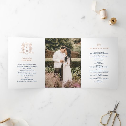 ブルーバラ金ゴールドホワイトフォトクラウンモノグラム結婚ズ 三つ折りプログラム (内部)