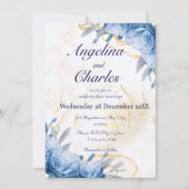 ブルーバラ金ゴールドマーブル結婚式招待状 招待状 (正面)