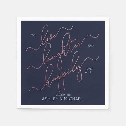 ブルーバラ金ゴールド婚約パーティの後に幸せに スタンダードカクテルナプキン (正面)