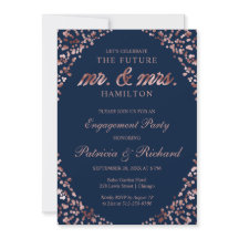 ブルーバラ金ゴールド婚約パーティ招待状