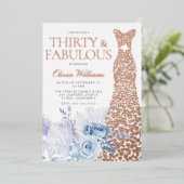 ブルーバラ30th誕生日バラ金ゴールド 箔招待状 (立ち正面)