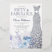 ブルーバラ50thバースデーパーティーシルバー 箔招待状 (正面)