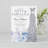 ブルーバラ50thバースデーパーティーシルバー 箔招待状 (立ち正面)