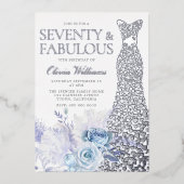 ブルーバラ70thバースデーパーティーシルバー 箔招待状 (正面)