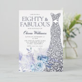 ブルーバラ80thバースデーパーティーシルバー 箔招待状 (立ち正面)