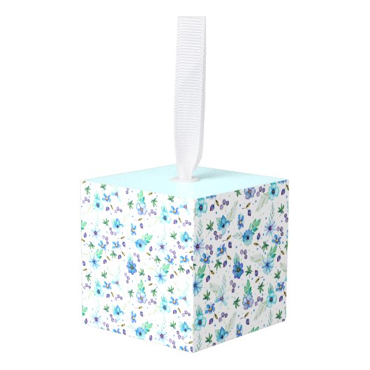 ブルーバラ キューブオーナメント (正面アングル)