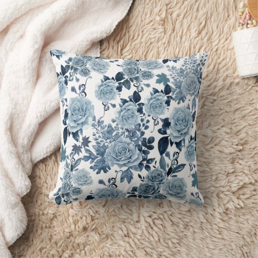 ブルーバラ クッション (ブランケット)