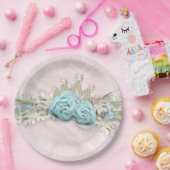 ブルーバラ&クラウンフローラブーケ ペーパープレート (パーティー)