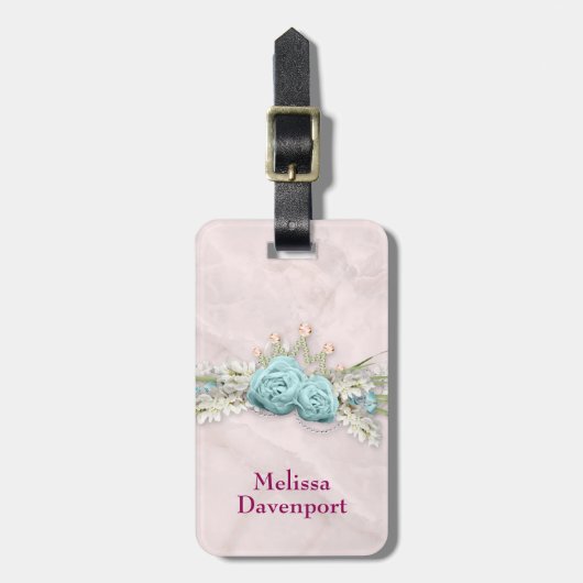 ブルーバラ&クラウンフローラブーケ ラゲッジタグ (正面縦)