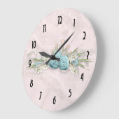 ブルーバラ&クラウンフローラブーケ ラージ壁時計 (傾斜)