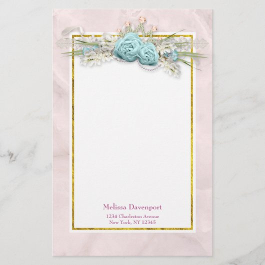 ブルーバラ&クラウンフローラブーケ 便箋 (正面)