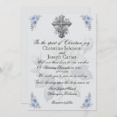 ブルーバラ&クロスクリスチャン結婚式招待状 招待状 (正面/裏面)