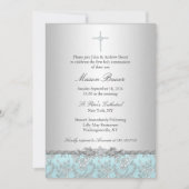 ブルーバラ&クロスバプテスマ/《キリスト教》洗礼式や命名式招待状 招待状 (正面)