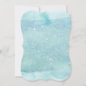 ブルーバルミツワー，水彩，ターコイズ,グリッター 招待状 (裏面)