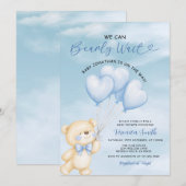 ブルーバルーンの男の子ベビーシャワーおめでとう We+can+bearly+wait 招待状 (正面/裏面)