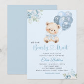 ブルーバルーンの男の子ベビーシャワー We Can Bearly Wait 招待状 (正面/裏面)