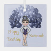 ブルーバルーンアーチ体操バースデーパーティー ガラスオーナメント (正面)