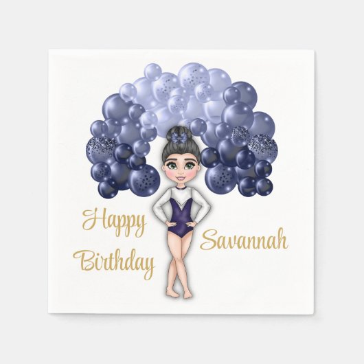 ブルーバルーンアーチ体操バースデーパーティー スタンダードカクテルナプキン (正面)
