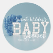 ブルーバルーンアーチ少年の赤ちゃんシャワーステッカー ラウンドシール (正面)
