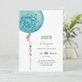 ブルーバルーンウォーターカラーバースデーパーティーの招待 招待状 (スタンド正面)