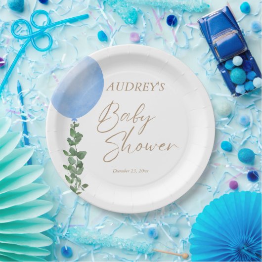 ブルーバルーンウォーター色男の赤ちゃんシャワーOh Boy ペーパープレート (パーティー)