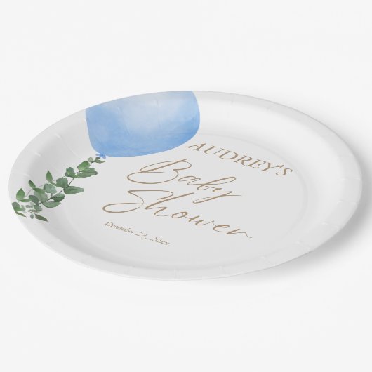 ブルーバルーンウォーター色男の赤ちゃんシャワーOh Boy ペーパープレート (アングル)