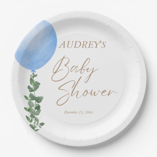 ブルーバルーンウォーター色男の赤ちゃんシャワーOh Boy ペーパープレート (正面)