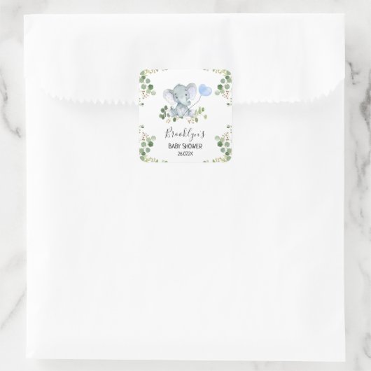 ブルーバルーンエレファントベイビーシャワー好意ステッカー スクエアシール (バッグ)