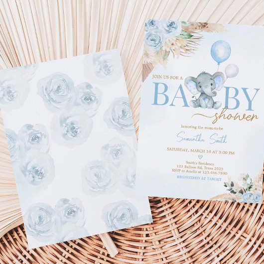 ブルーバルーンエレファントベビーシャワー 招待状