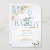 ブルーバルーンエレファントベビーシャワー 招待状 (正面)