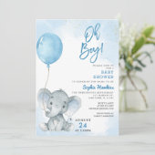 ブルーバルーンオーボーイゾウ赤ちゃんシャワー 招待状 (スタンド正面)
