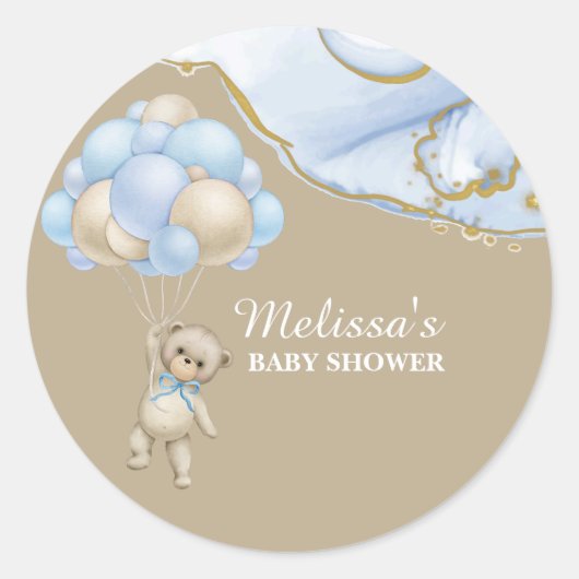 ブルーバルーンカップケーキトッパーを待つことができる ラウンドシール (正面)