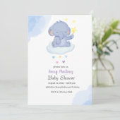 ブルーバルーンキュート象の赤ちゃんシャワー 招待状 (スタンド正面)