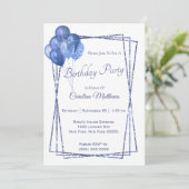 ブルーバルーングリッター誕生日 招待状 (スタンド正面)