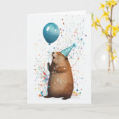 ブルーバルーングリーティングカード付きビーバー カード (黄色い花)