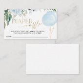 ブルーバルーングリーン赤ちゃんシャワーおむつラッフル エンクロージャーカード (正面/裏面)