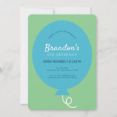 ブルーバルーンシンプル誕生日グリーンボーイ 招待状 (正面)