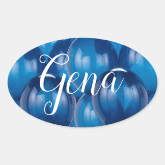 ブルーバルーンステッカーと封筒用シールテンプレート 楕円形シール