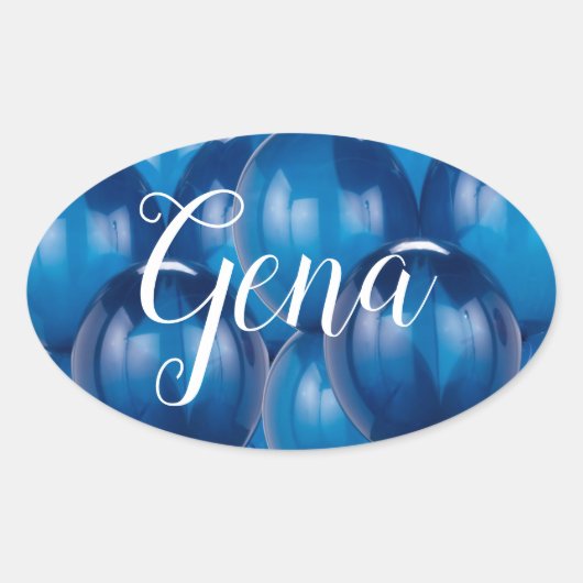 ブルーバルーンステッカーと封筒用シールテンプレート 楕円形シール (正面)