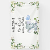 ブルーバルーンゾウの葉のベビーシャワーようこそ  横断幕 (縦)