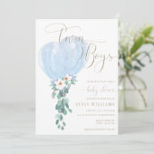 ブルーバルーンツインボーイズ赤ちゃんシャワー 招待状 (スタンド正面)