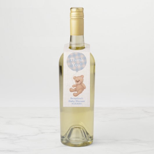 ブルーバルーンテディベア赤ちゃんシャワーありがとう ボトルネックタグ (ボトル)
