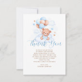 ブルーバルーンテディベア赤ちゃんシャワー サンキューカード (正面)